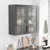 Retro Style Wall Mounted Cabinet Table-Top Storage Cabinet with Hazy Glass Doors and 2 Adjustable Shelves for Bathroom Kitchen Living Room Kitchen Hal