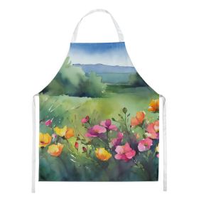 North Dakota Wild Prairie Roses in Watercolor Apron Cooking Kitchen Server Baking Crafts Gardening for Adult Women Men, Unisex, Large, Multicolor