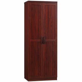 63" 2-Door Kitchen Pantry, Freestanding Storage Cabinet with 5-tier Shelving and 2 Adjustable Shelves for Dining Room, Cherry Wood Color