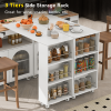 K&K Rolling Kitchen Island With Extended Table, Kitchen island on Wheels with LED Lights,Power Outlets and 2 Fluted Glass Doors