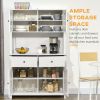 HOMCOM 63.5" Kitchen Buffet with Hutch, Pantry Storage Cabinet with 4 Shelves, Drawers, Framed Glass Doors, Open Microwave Countertop, Antique White