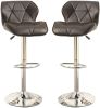 Modern Kitchen Island Stools Brown Faux Leather Stool Counter Height Chairs Set of 2 Adjustable Height Gas Lift Chrome Base.