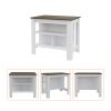 Cala Kitchen Island, Four Legs, Three Shelves -White / Walnut