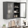Retro Style Wall Mounted Cabinet Table-Top Storage Cabinet with Hazy Glass Doors and 2 Adjustable Shelves for Bathroom Kitchen Living Room Kitchen Hal