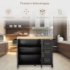 Kitchen Island & Kitchen Cart, Mobile Kitehcn Island with Extensible Rubber Wood Table Top,adjustable Shelf Inside Cabinet for Different Utensils
