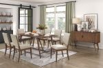 Modern Design Set of 2 Side Chairs Fabric Upholstered Seat Back Brown Finish Wooden Dining Kitchen Furniture