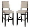 Rustic Charm Ivory Linen Like Fabric 2pcs Counter Height Bar Chairs Kitchen Furniture Nailhead Trim Antique Black Bold Distressed Details Wood