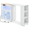 K&K Rolling Kitchen Island With Extended Table, Kitchen island on Wheels with LED Lights,Power Outlets and 2 Fluted Glass Doors