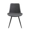 Modern Design Dining Chairs 2pc Set Gray Faux Leather Upholstery Black Metal Legs Kitchen Dining Furniture