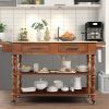 56 inch Rolling Kitchen Island with Storage,Kitchen Cart with Solid OAK Wood Top,Two-sided Kitchen island Cart on Wheels , Wine and Spice Rack