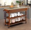 56 inch Rolling Kitchen Island with Storage,Kitchen Cart with Solid OAK Wood Top,Two-sided Kitchen island Cart on Wheels , Wine and Spice Rack