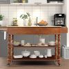 56 inch Rolling Kitchen Island with Storage,Kitchen Cart with Solid OAK Wood Top,Two-sided Kitchen island Cart on Wheels , Wine and Spice Rack