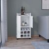 White 4-wheel bar cart cabinet for kitchen or living room, with 6 built-in bottle racks, 1 interior shelve, 2 side shelves