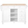 Kitchen cart with Rubber wood desktop rolling mobile kitchen island with storage and 5 draws 53 Inch length(White)