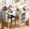 K&K Rolling Kitchen Island With Extended Table, Kitchen island on Wheels with LED Lights,Power Outlets and 2 Fluted Glass Doors