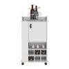 White 4-wheel bar cart cabinet for kitchen or living room, with 6 built-in bottle racks, 1 interior shelve, 2 side shelves