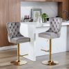 A&A Furniture,Thick Golden Swivel Velvet Barstools Adjusatble Seat Height from 25-33 Inch