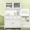 HOMCOM 63.5" Kitchen Buffet with Hutch, Pantry Storage Cabinet with 4 Shelves, Drawers, Framed Glass Doors, Open Microwave Countertop, Antique White