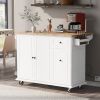 Kitchen Island with Drop Leaf, 53.9" Width Rolling Kitchen Cart on Wheels with Internal Storage Rack and 3 Tier Pull Out Cabinet Organizer