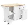 Kitchen Island with Drop Leaf, 53.9" Width Rolling Kitchen Cart on Wheels with Internal Storage Rack and 3 Tier Pull Out Cabinet Organizer