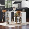 K&K Rolling Kitchen Island With Extended Table, Kitchen island on Wheels with LED Lights,Power Outlets and 2 Fluted Glass Doors