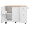 Kitchen Island with Drop Leaf, 53.9" Width Rolling Kitchen Cart on Wheels with Internal Storage Rack and 3 Tier Pull Out Cabinet Organizer