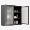 Retro Style Wall Mounted Cabinet Table-Top Storage Cabinet with Hazy Glass Doors and 2 Adjustable Shelves for Bathroom Kitchen Living Room Kitchen Hal