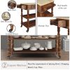 56 inch Rolling Kitchen Island with Storage,Kitchen Cart with Solid OAK Wood Top,Two-sided Kitchen island Cart on Wheels , Wine and Spice Rack