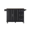 Kitchen Island & Kitchen Cart, Mobile Kitehcn Island with Extensible Rubber Wood Table Top,adjustable Shelf Inside Cabinet for Different Utensils