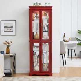 Lighted Glass Curio Display Cabinet,Display Cabinet,Glass Storage Cabinet Glass Wine cabinet Wood Frame Toy Display for Living Room, Kitchen (Color: as Pic)