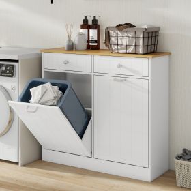 Two-Compartment Tilt-Out Trash Cabinet, Pet Proof Kitchen Trash Cabinet with Cutting Board, Free Standing Laundry Sorter Cabinet, Laundry Hamper (Color: as Pic)