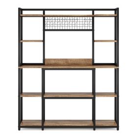 5-Tier Kitchen Baker's Rack, 55" Wide Kitchen Storage Shelf with 11 Hooks (Color: Light Brown)