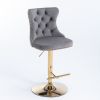 A&A Furniture,Golden Swivel Velvet Barstools Adjusatble Seat Height from 25-33 Inch