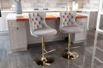 A&A Furniture,Golden Swivel Velvet Barstools Adjusatble Seat Height from 25-33 Inch