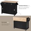 Kitchen Cart with Rubber wood Drop-Leaf Countertop, Concealed sliding barn door adjustable height