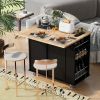 Kitchen Island with Power Outlet,Kitchen Storage Island with Drop Leaf and Rubber Wood,Open Storage and Wine Rack,5 Wheels