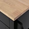 Kitchen Cart with Rubber wood Drop-Leaf Countertop, Concealed sliding barn door adjustable height