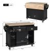 Kitchen Cart with Rubber wood Drop-Leaf Countertop, Concealed sliding barn door adjustable height