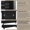 Kitchen Cart with Rubber wood Drop-Leaf Countertop, Concealed sliding barn door adjustable height
