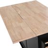 Kitchen Cart with Rubber wood Drop-Leaf Countertop, Concealed sliding barn door adjustable height