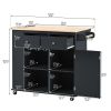 Kitchen Island with Power Outlet,Kitchen Storage Island with Drop Leaf and Rubber Wood,Open Storage and Wine Rack,5 Wheels