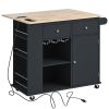 Kitchen Island with Power Outlet,Kitchen Storage Island with Drop Leaf and Rubber Wood,Open Storage and Wine Rack,5 Wheels
