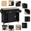 Kitchen Cart with Rubber wood Drop-Leaf Countertop, Concealed sliding barn door adjustable height