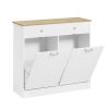 Two-Compartment Tilt-Out Trash Cabinet, Pet Proof Kitchen Trash Cabinet with Cutting Board, Free Standing Laundry Sorter Cabinet, Laundry Hamper