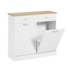 Two-Compartment Tilt-Out Trash Cabinet, Pet Proof Kitchen Trash Cabinet with Cutting Board, Free Standing Laundry Sorter Cabinet, Laundry Hamper