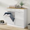 Two-Compartment Tilt-Out Trash Cabinet, Pet Proof Kitchen Trash Cabinet with Cutting Board, Free Standing Laundry Sorter Cabinet, Laundry Hamper