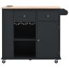 Kitchen Island with Power Outlet,Kitchen Storage Island with Drop Leaf and Rubber Wood,Open Storage and Wine Rack,5 Wheels