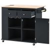 Kitchen Island with Power Outlet,Kitchen Storage Island with Drop Leaf and Rubber Wood,Open Storage and Wine Rack,5 Wheels