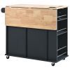 Kitchen Island with Power Outlet,Kitchen Storage Island with Drop Leaf and Rubber Wood,Open Storage and Wine Rack,5 Wheels