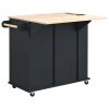 Kitchen Island with Power Outlet,Kitchen Storage Island with Drop Leaf and Rubber Wood,Open Storage and Wine Rack,5 Wheels